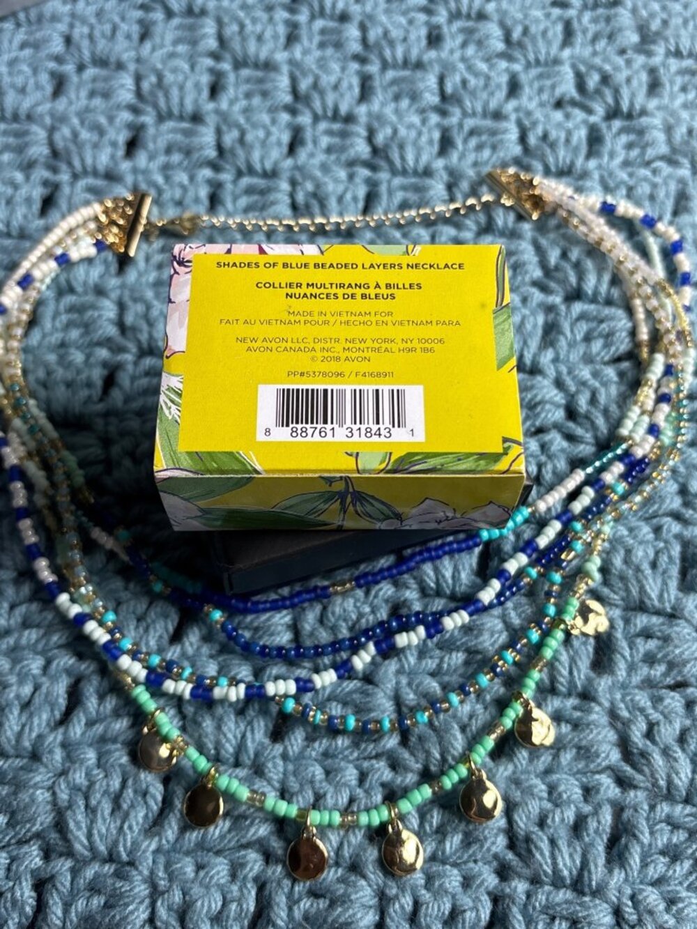 Avon Shades of Blue Beaded Layers Necklace New in Box